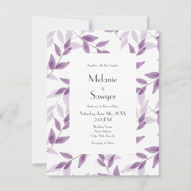 Invitation Feuilles d'aquarelle à plan Plum (Devant)