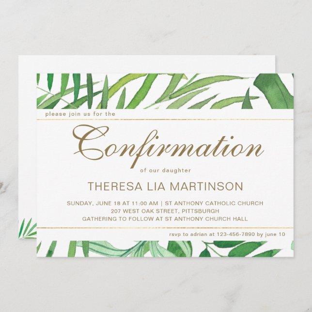 Invitation Feuilles d'aquarelle avec confirmation croisée (Devant / Derrière)