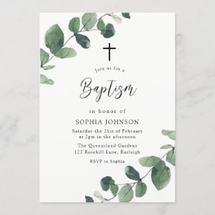 Invitation Feuilles d'aquarelle moderne garçon ou fille Baptê