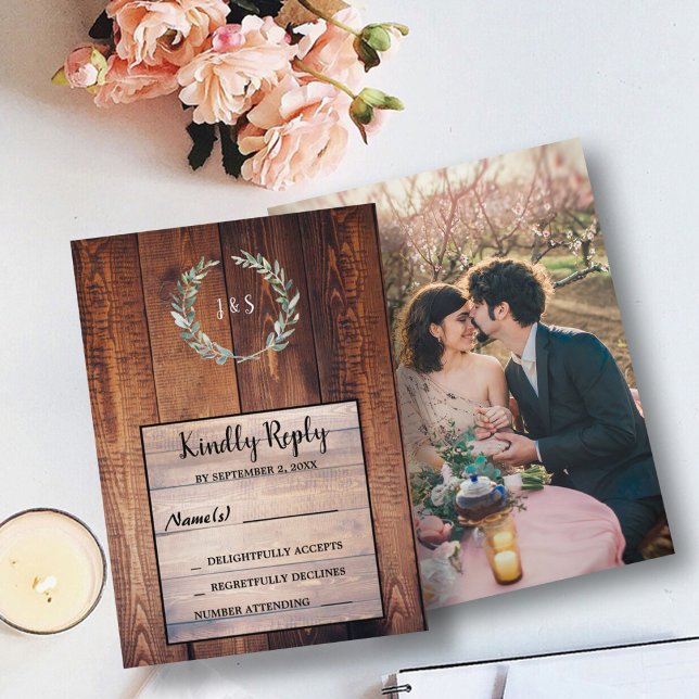 Invitation Feuilles d'aquarelle sur le bois de la grange phot (Créateur téléchargé)