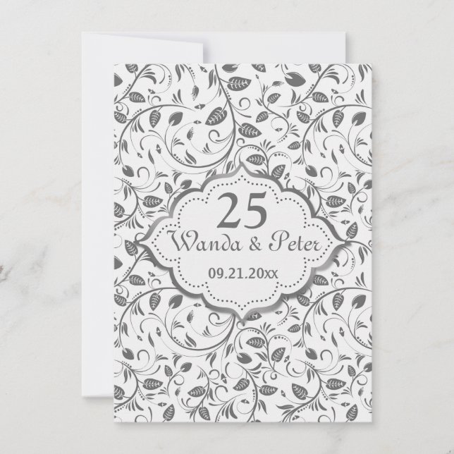 Invitation Feuilles d'argent 25e anniversaire de mariage (Devant)