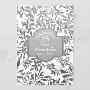 Invitation Feuilles d'Argent 25e Anniversaire de Mariage Blan