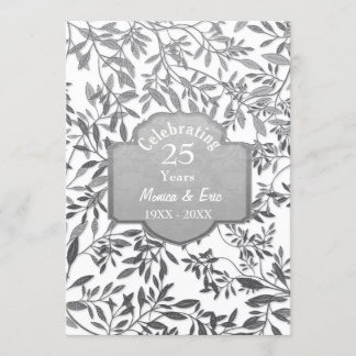 Invitation Feuilles d'Argent 25e Anniversaire de Mariage Blan