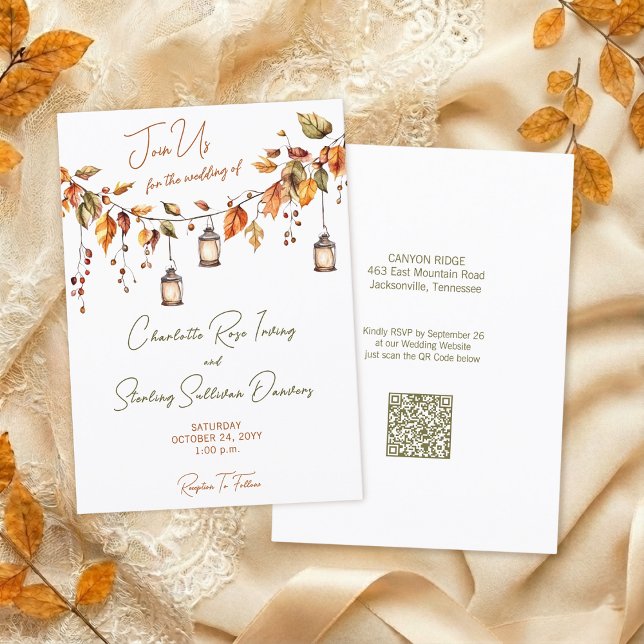 Invitation Feuilles d'Automne Aquarelle Rustique Écriture Élé (Créateur téléchargé)