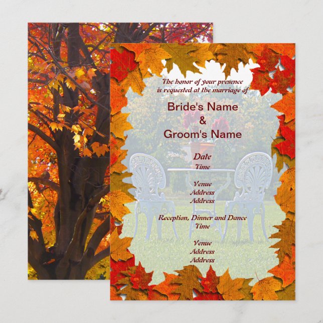 Invitation Feuilles d'automne avec la prairie de l'amour Mari (Devant / Derrière)