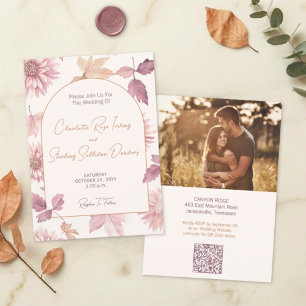 Invitation Feuilles d'Automne Blush Terracotta Photo Mariage