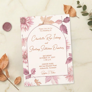 Invitation Feuilles d'Automne Blush Terracotta Photo Mariage
