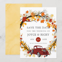 Feuilles d'automne camion vintage Save The Date Ma
