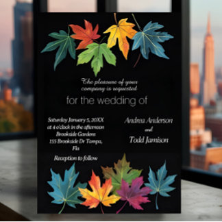 Invitation Feuilles d'automne contraste noir mariage