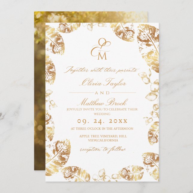 Invitation Feuilles d'automne de Boho | Mariage élégant (Devant / Derrière)