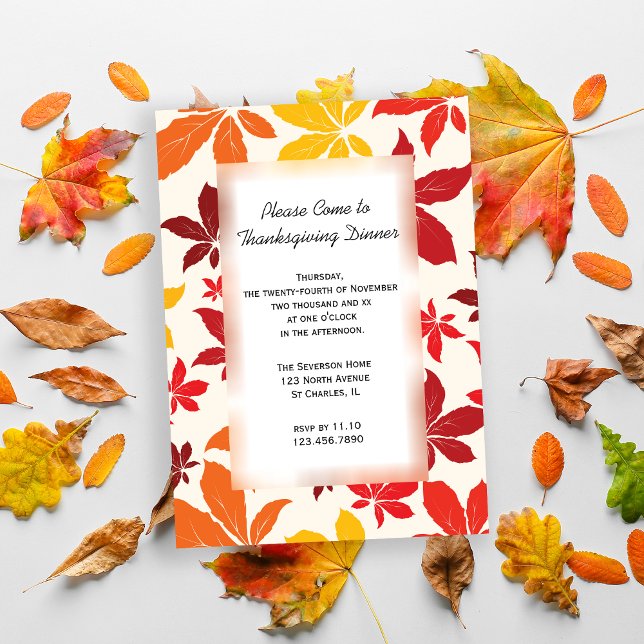 Invitation Feuilles d'automne de couleur vive Thanksgiving Dî (Invite friends to gather for Thanksgiving with this Fall Leaves invitation.)