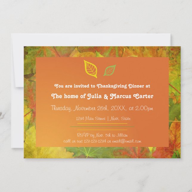 Invitation Feuilles d'automne - Dîner de Thanksgiving Invitat (Devant)