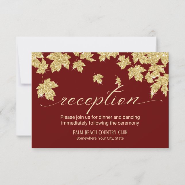 Invitation Feuilles d'automne dorées Réception de mariage de  (Devant)
