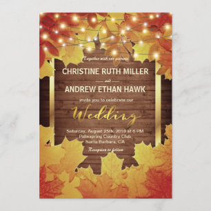 Invitation Feuilles d'automne Éclairages à cordes Mariage de
