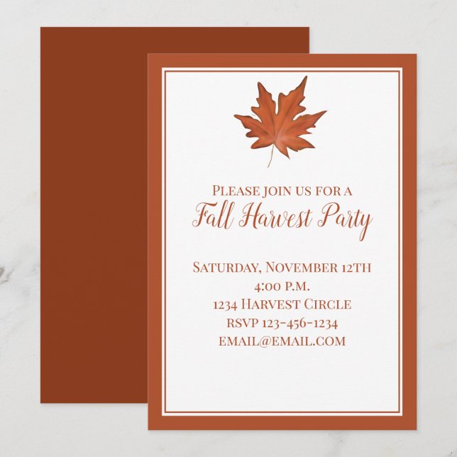 Invitation Feuilles d'automne élégantes classiques de chute r (Devant / Derrière)
