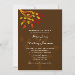 Invitation Feuilles d'automne en or orange rouge