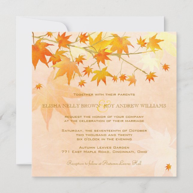 Invitation Feuilles d'automne enchantées Mariage rural (Devant)