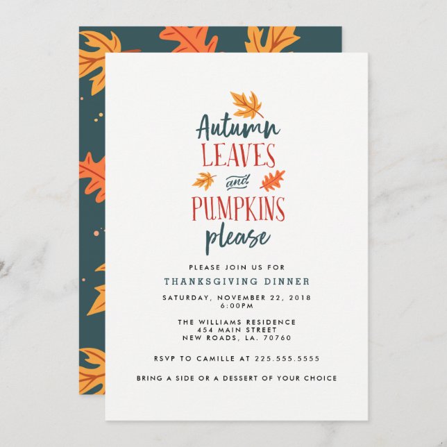 Invitation Feuilles d'automne et Citrouilles s'il vous plaît (Devant / Derrière)