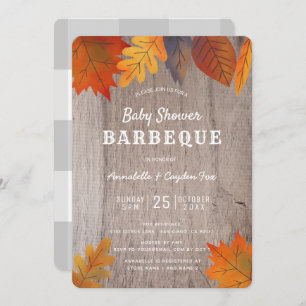 Invitation Feuilles d'automne et couples de bois Baby shower