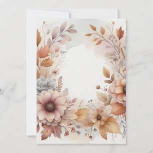 Invitation Feuilles d'automne et fleurs aquarelle monochrome
