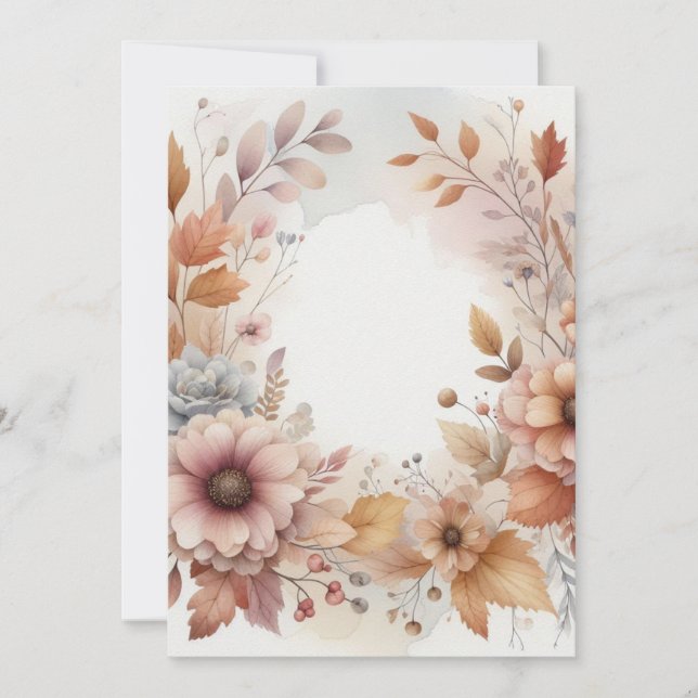 Invitation Feuilles d'automne et fleurs aquarelle monochrome  (Devant)