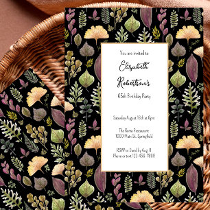 Invitation Feuilles d'automne et fougères sur fond noir 65e a