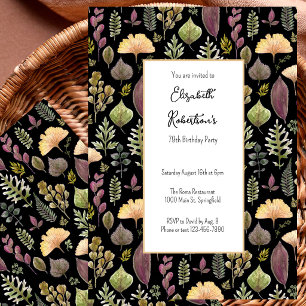 Invitation Feuilles d'automne et fougères sur fond noir 79e a
