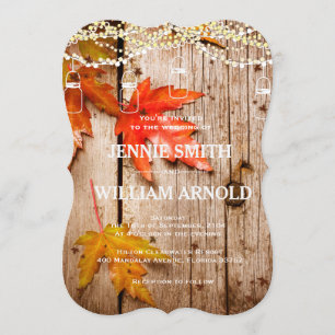 Invitation Feuilles d'automne et lumières Mason Jars Mariage 