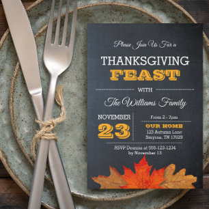 Invitation Feuilles d'automne et tableau de bord Thanksgiving