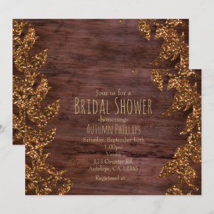 Invitation Feuilles d'automne fausses paillettes dorées Glam