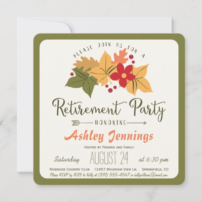 Invitation Feuilles d'automne, Flower Retirement Party Invita (Devant)