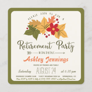 Invitation Feuilles d'automne, Flower Retirement Party Invita