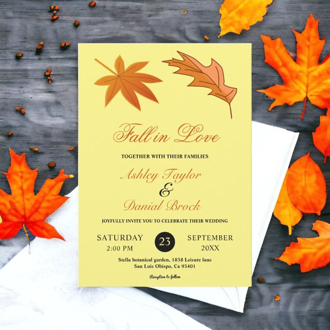 Invitation Feuilles d'automne Jaune Rustique Floral Mariage (Créateur téléchargé)