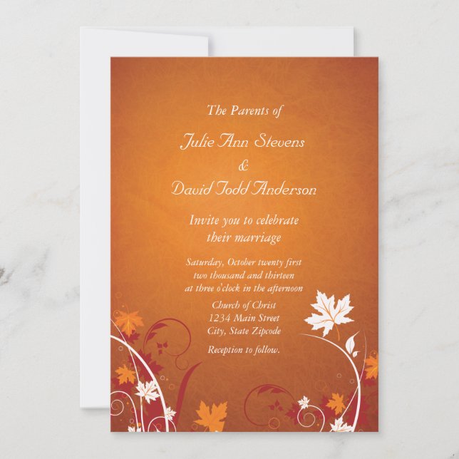 Invitation Feuilles d'automne Mariage Abstrait (Devant)