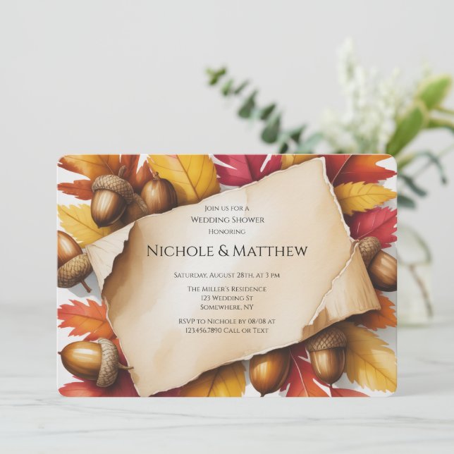 Invitation Feuilles d'automne & Mariage Champêtre de Fiançail (Debout devant)