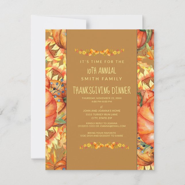 Invitation Feuilles d'automne oranges citrouilles dîner de Th (Devant)