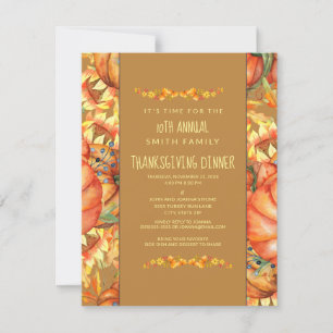 Invitation Feuilles d'automne oranges citrouilles dîner de Th