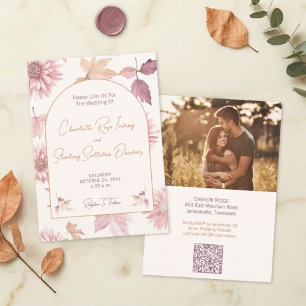 Invitation Feuilles d'Automne Rose Terracotta Photo Mariage
