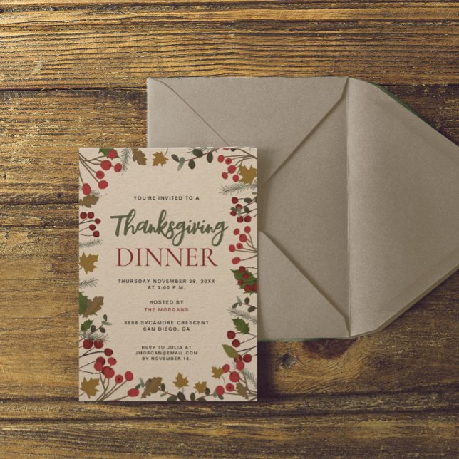 Invitation Feuilles d'automne Rustique Famille Thanksgiving d (Thanksgiving dinner rustic invitation.)