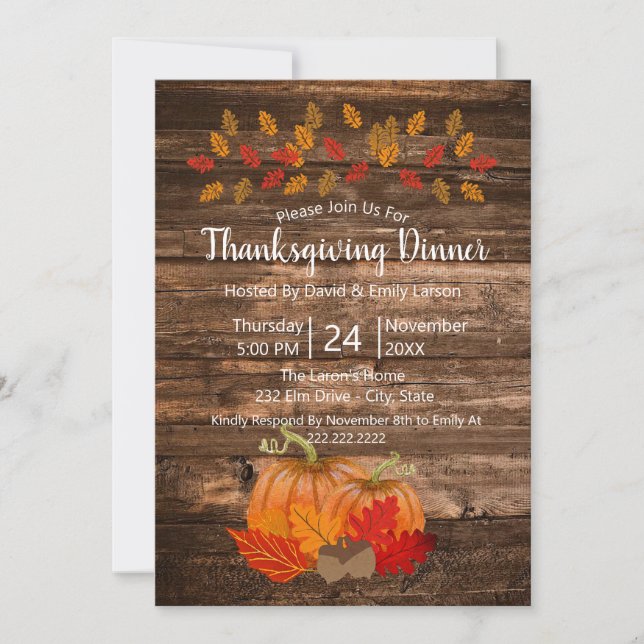 Invitation Feuilles d'automne rustiques et citrouilles de Tha (Devant)