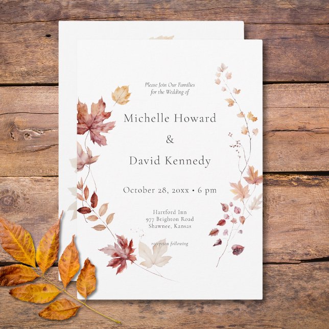 Invitation Feuilles d'automne rustiques et délicates de Bourg (Rustic Delicate Burgundy & Rust Fall Leaves Invitation)