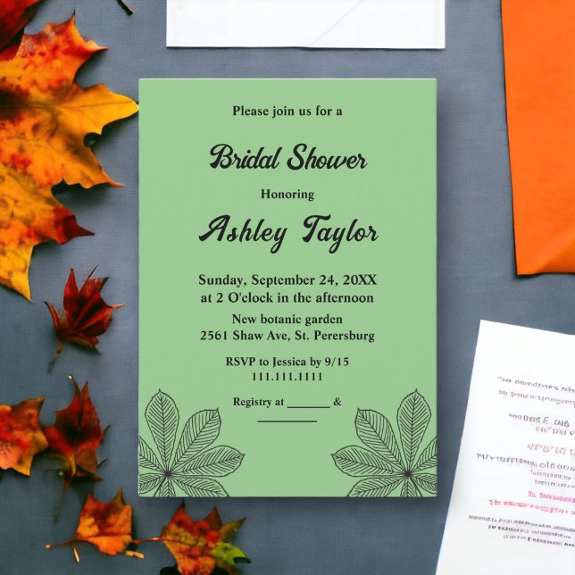 Invitation Feuilles d'automne simples Sage Boho Fête des mari (Créateur téléchargé)