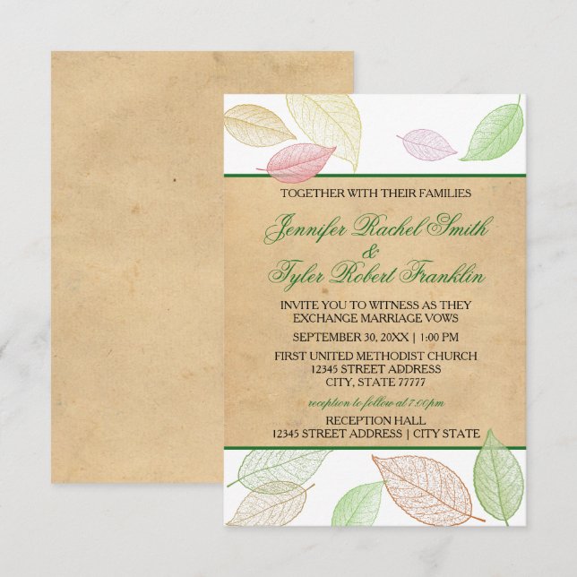 Invitation Feuilles d'automne translucides - Mariage/Réceptio (Devant / Derrière)
