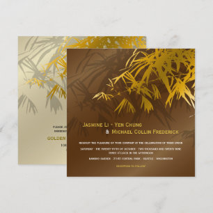 Invitation Feuilles de bambou Zen or et marron chic mariage a