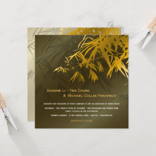 Invitation Feuilles de bambou Zen or et vert chic mariage asi