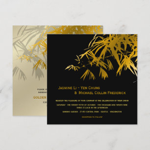 Invitation Feuilles de bambou Zen or noir mariage asiatique m
