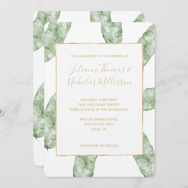 Invitation Feuilles de bananes tropicales (Devant / Derrière)