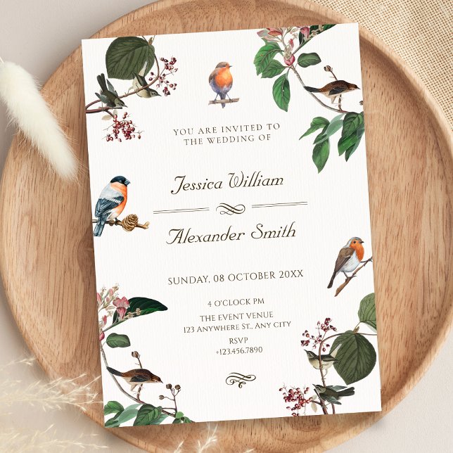 Invitation Feuilles de branche Oiseaux mariage (Créateur téléchargé)