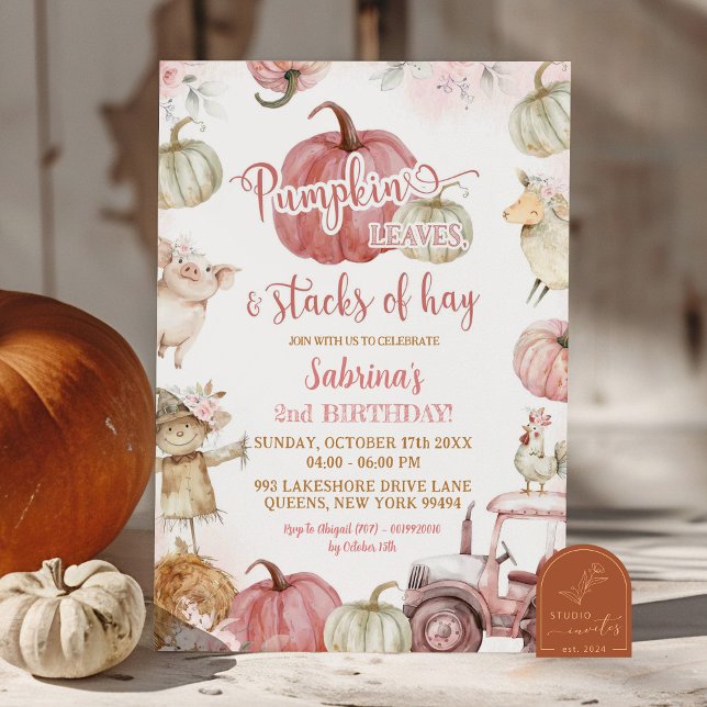 Invitation Feuilles de citrouille rose et piles de foin d'ann (Créateur téléchargé)
