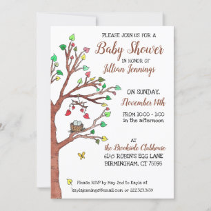 Invitation Feuilles de coeur mignons et Baby shower de nid d'